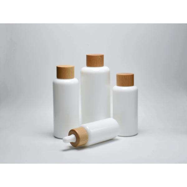 Jade White 40, 100, 120ml Boston Round Opal Glass Bottles With Wooden-Plastic Clousures, Glass Primary Medical Packaging