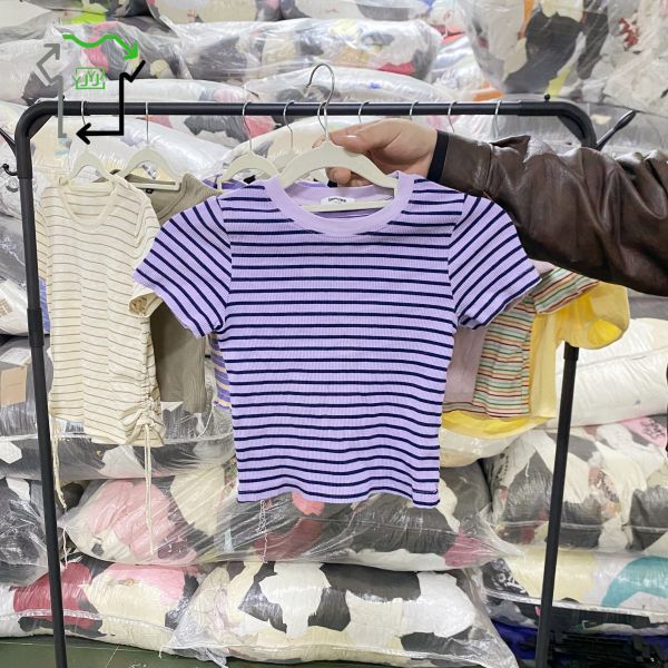 Women'S Grade Knitted Short Sleeved Shirt Used Clothes China Formal Blouses Mixed Colors