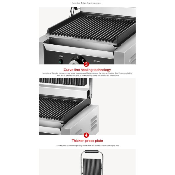 Commercial Electric Panini Maker Grill with Non-Stick Cooking Surface and Sandwich Plates