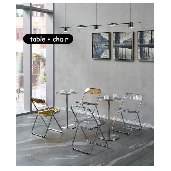 Metal Durable Round Table With Foldable Dining Chair Simple Outdoor Table and Chairs for Restaurant
