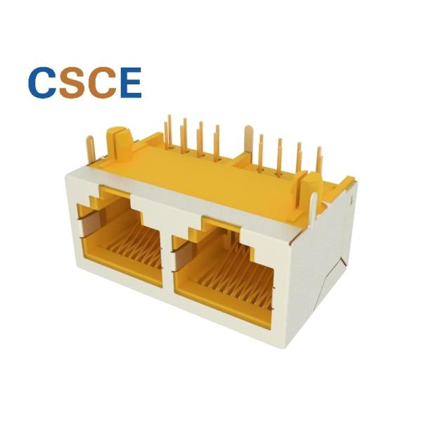 2 Ports RJ45 PCB Mount Connector , Stacked RJ45 Keystone Jack Insert Material UL94V-0