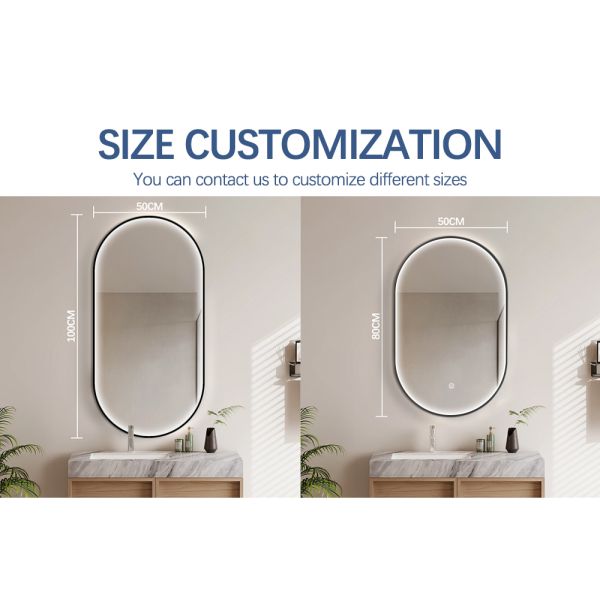 Waterproof Ip44 Arch Bathroom Mirror Custom Size LED Mirror With Black / Gold Frame