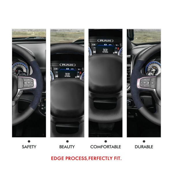 Hand Stitched Blue Luxurious Suede Steering Wheel Cover for Dodge RAM 1500 RAM 2019-2023