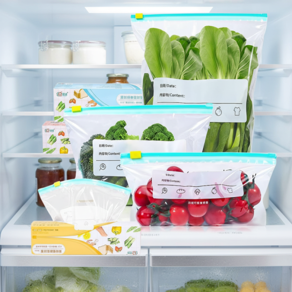 Custom Multi-Size Fresh Food Storage Bags - Resealable Reusable Pouches for Fruits/Vegetables with Date & Content Label