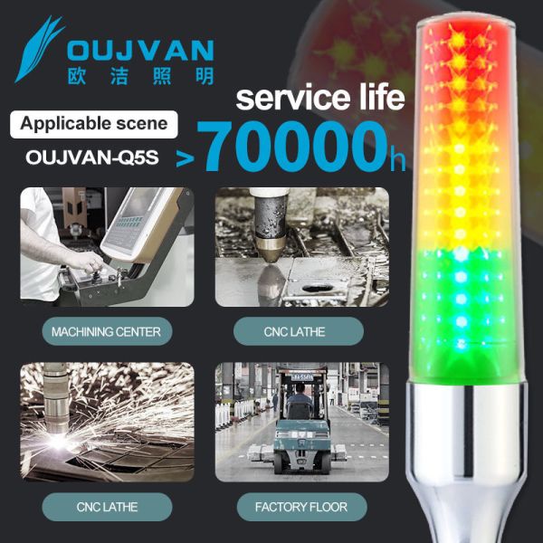 OUJVAN Q5/Q5S 3 Color LED Signal Tower Light with 95dB Buzzer and Foldable Aluminum Base for CNC Automation Machine
