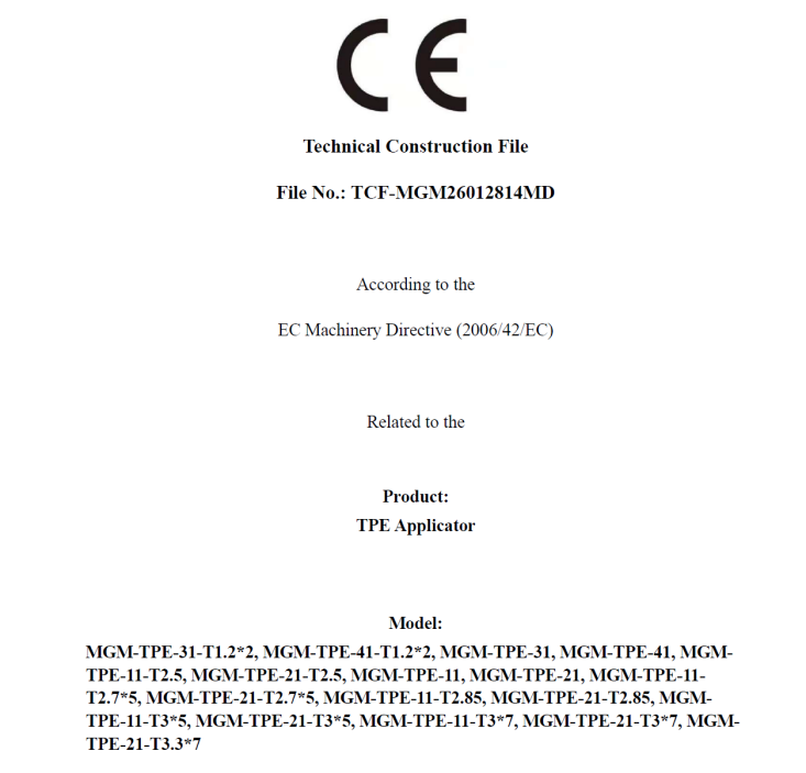 Beijing MGM Glass Machinery Co., Ltd Certifications