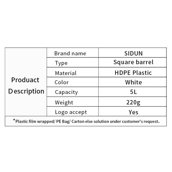 Caliber 33mm Square HDPE 5 Liter Plastic Drum