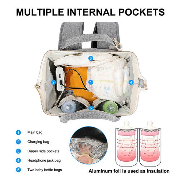 Sac à dos à couches à l'épreuve de l'eau grand sac de voyage pour bébés sac classique gris 10X7X13