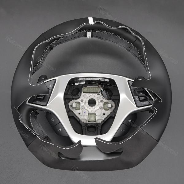 Hand Stitching Leather Suede Steering Wheel Cover for Chevrolet Corvette C7 2015 2016 2017 2018 2019 2020