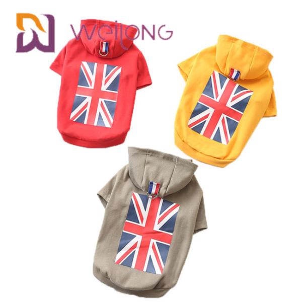 The Union Jack Rubber Print UK Flag Pet Hoodie Short Type BSCI Cute Dog Hoodies