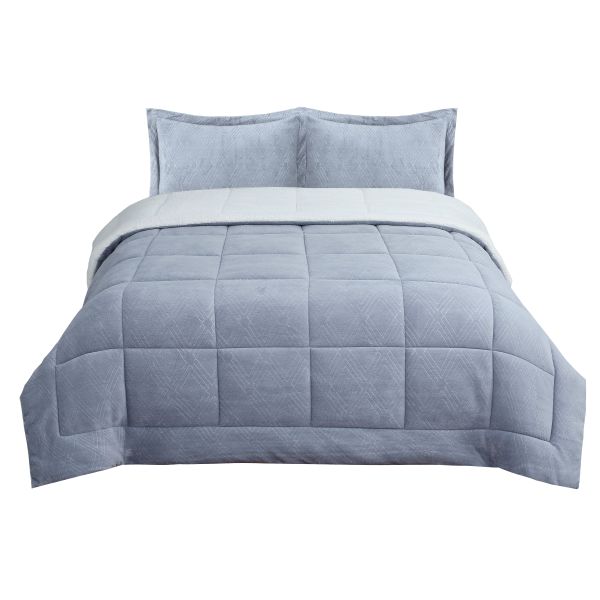Solid Coral Fleece Embossed and Ecru Color Sherp Quilt Set- double-sided luxury fleece, 3D embossed patterns, and 100%polyester filling