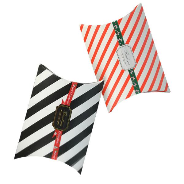 Gold Kraft Christmas Pillow Boxes Paper Folding Jewelry Packaging Ribbon Tag Attachment