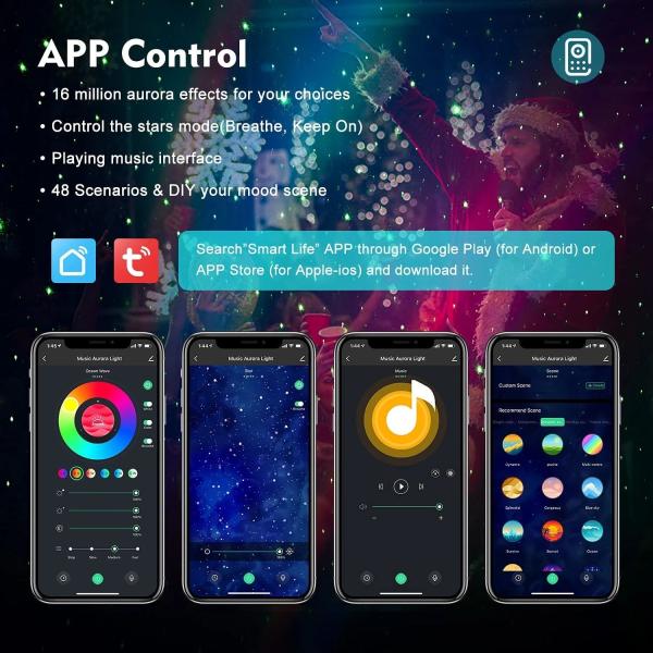 Aurora Star Light Galaxy Projector For Bedroom Smart Aurora Star Projector with Remote App Alexa Night Light Speaker Kid