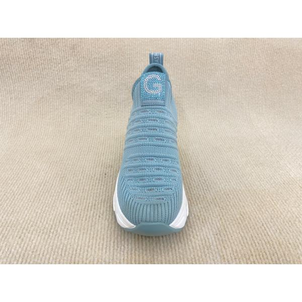 Women blue platform flyknit loafers with breathable mesh upper microfiber and heightening