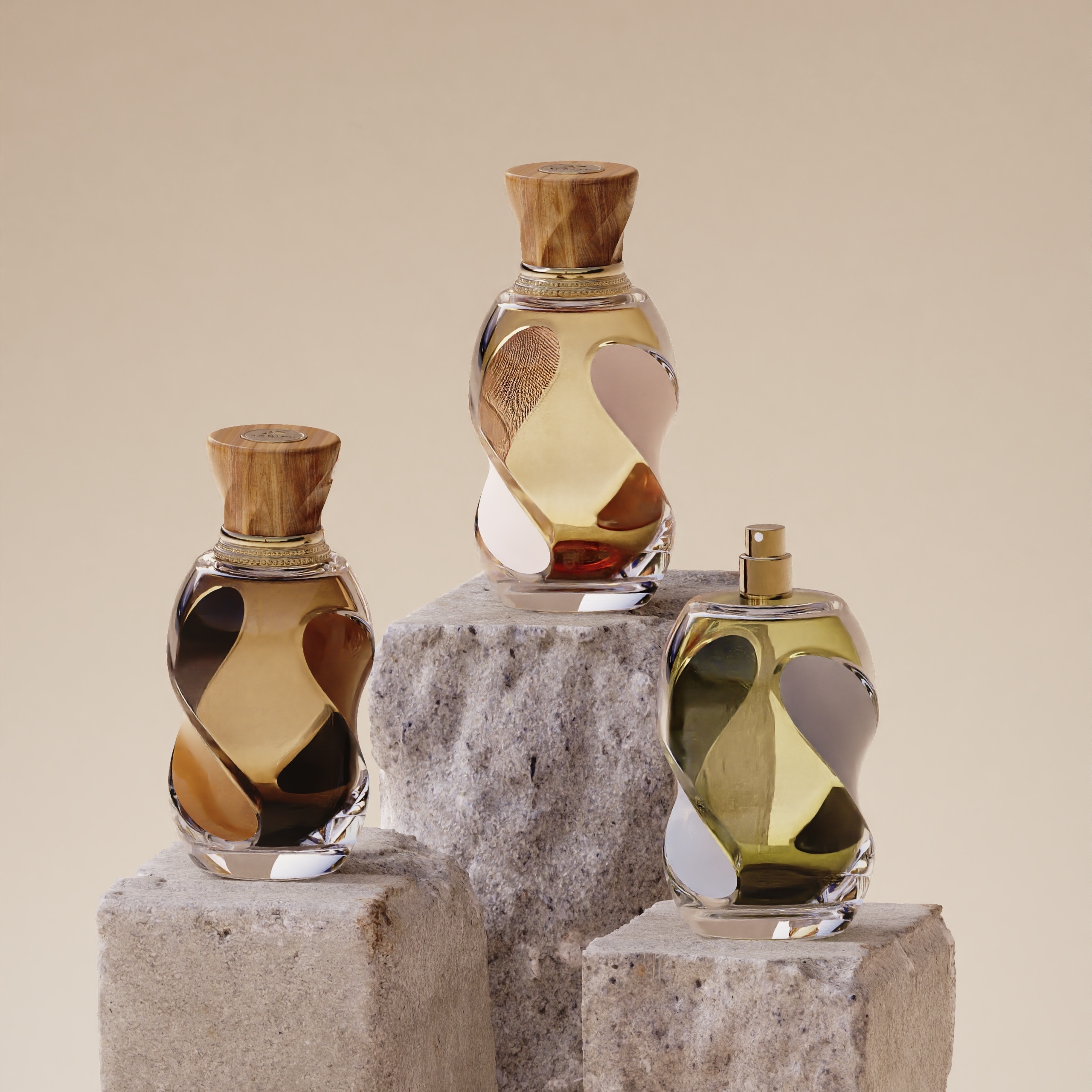 100ml Glass Perfume Bottles Unique Curved Design Flared Cap Empty Spray