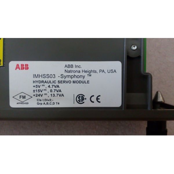 ABB IMHSS03 Hydraulic Servo Module with 512 kbytes ROM +5 VDC Voltage and 10 W Power