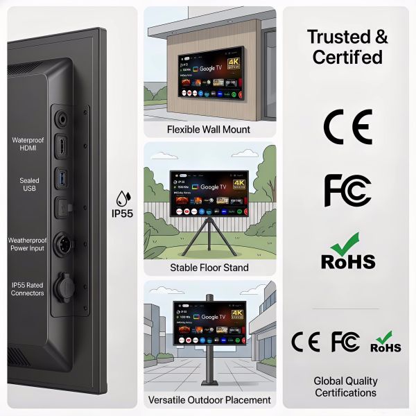 Waterproof Outdoor TV with Google TV 1500-3000nits Sunlight Readable Screen