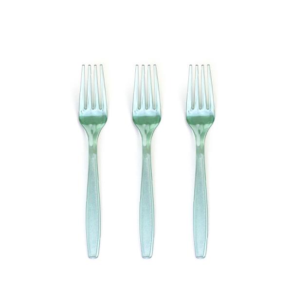 100pcs/box Heavy Duty Disposable Forks Clear Green Plastic Silverware for Production