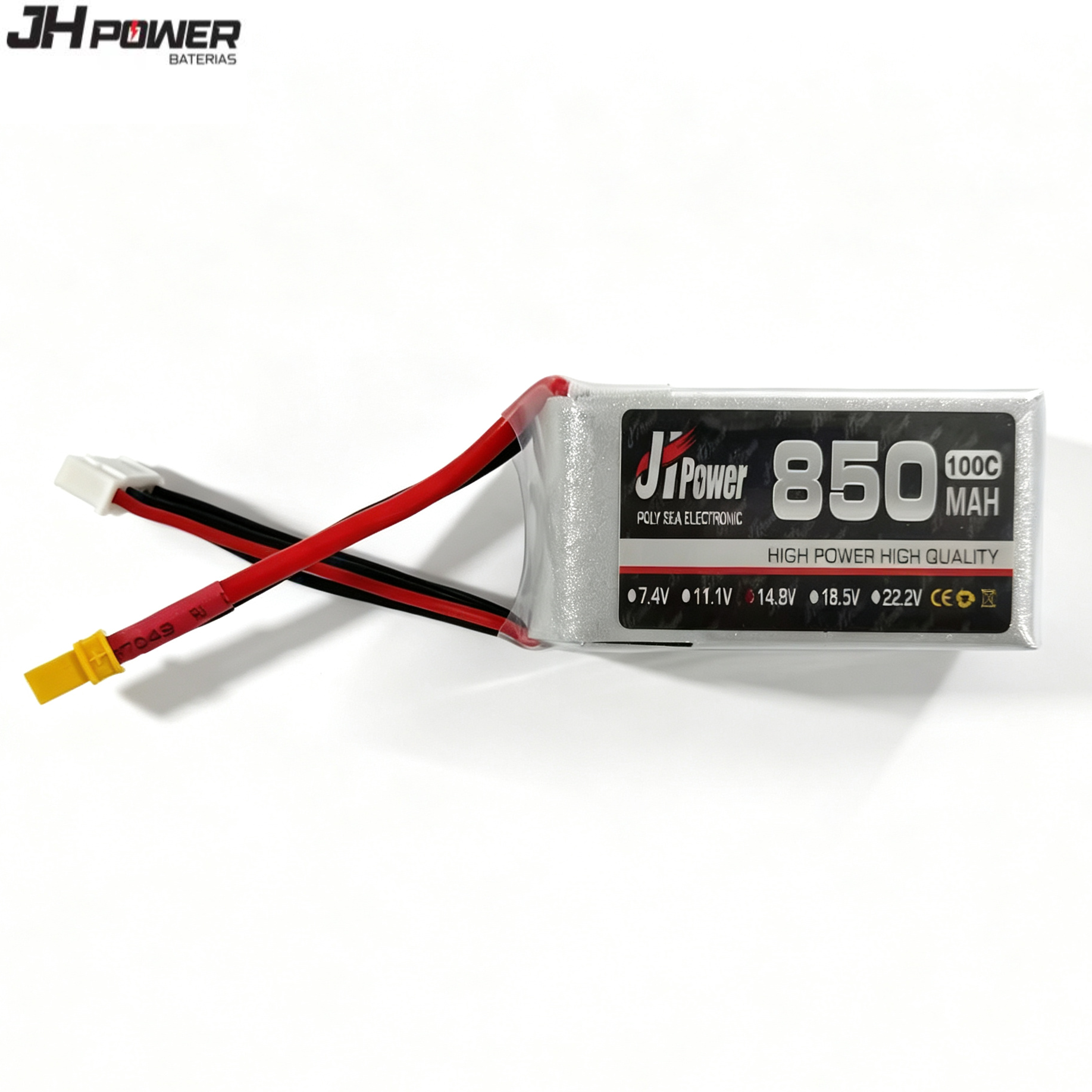 4S 14.8V 850mAh 100C lipo battery for 2‑3 micro FPV, mini RC car, small airplane & mini RC boat
