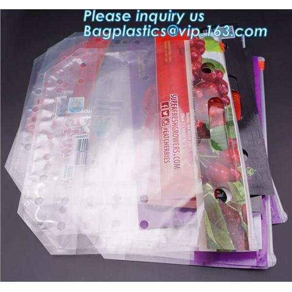 Perforated bag grape bag with air holes, fresh fruit stand up ziplock bag for cherry, OEM zip top Clear BOPP Laminated f