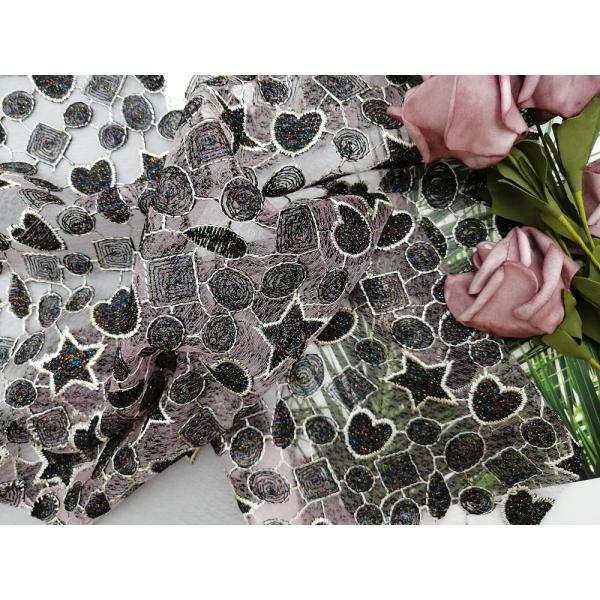 Star Shape Lurex Metallic Colored Embroidery Fabric For Little Girl Dress