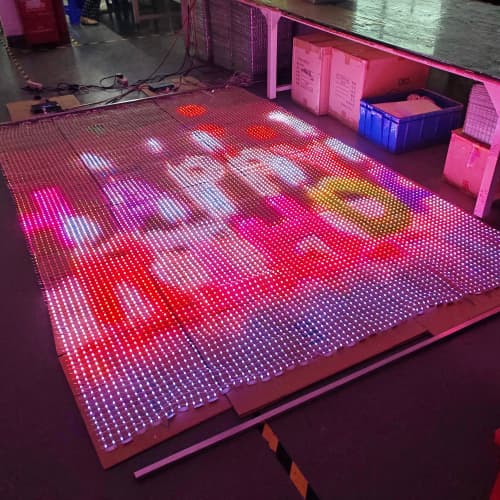 P15 Ultra-Thin Textile LED Soft Screen Outdoor Hoisting Magic Carpet Display Drone Flying Transparent Screen Digital Poster