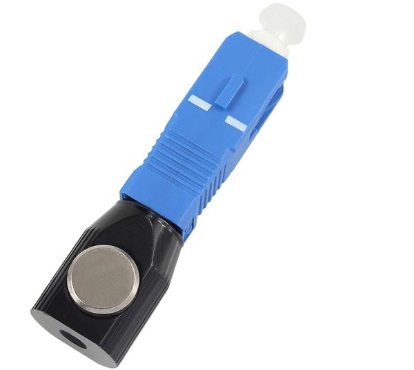 Blue SC Bare Fiber Optic Adapter Metal Round Type For Bare Fiber Testing