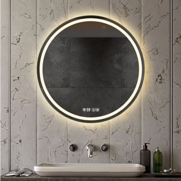 Modern frameless Round Bathroom Smart Mirror with LED Light - Anti-Fog Illuminated Vanity Makeup Mirror for Bathroom
