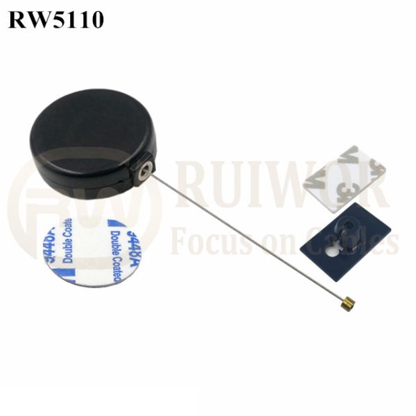 RW5110 Round Mini Anti Lost Recoiler Plus 25X15mm Rectangular Adhesive ABS Plate