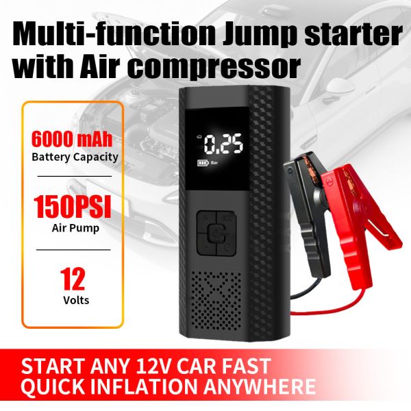 2 In 1 Mini Jump Starter Portable Tyre Inflator 6000mAh Electric Car Air Pump With Air Compressor