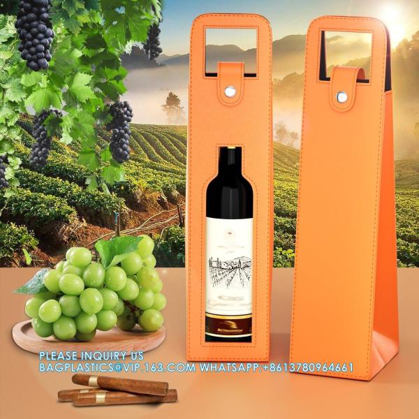 Leather Wine Gift Bag 16.1x3.5x3.5 In, Wine Gift Tote Bag, Reusable Clasp Gift Wine Bag, Portable Wine Protector
