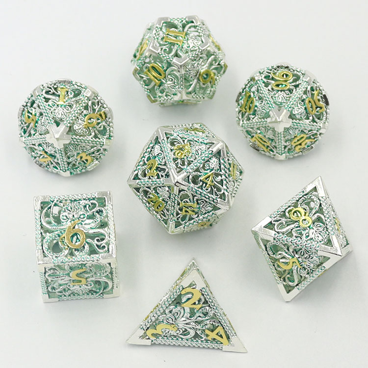 Customized Color Copper Hollow Dice Set for DND Games with 14mm-20mm Polyhedron Metal Dice