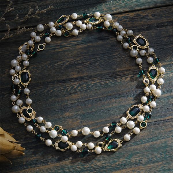 2025 Handmade Glass Turquoise Long Necklace Sweater Chain for Women
