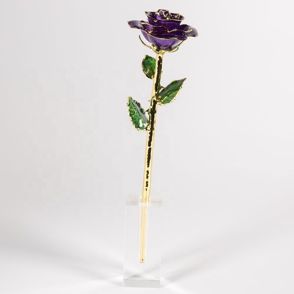 Purple Rose 24Kt Gold Dipped Natural Rose Manufacture Directly Supply  Gold Platedd Rose  for Christmas  Gift Wholesale