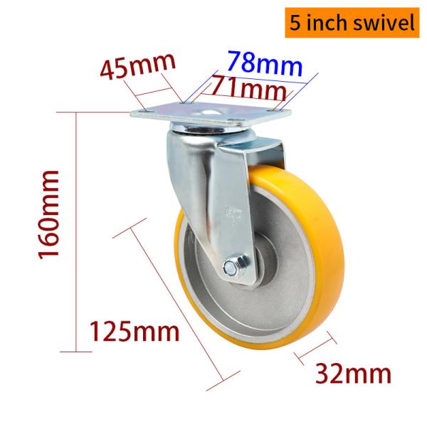 EDL Medium Duty 5inch 150kg Plate TPU Caster por tipo rígido, giratorio y freno