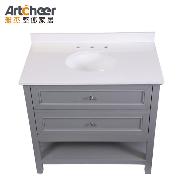 Modern Solid Wood Bathroom Vanity with Dressing Table Design and Stone Table Top