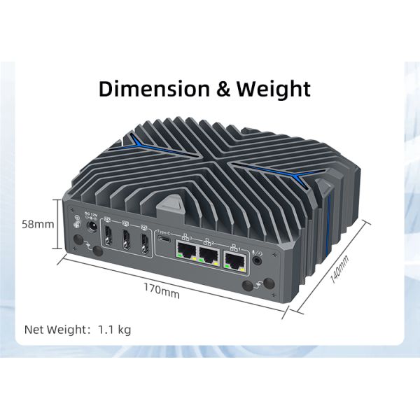14th Gen Core Ultra 5 125U Industrial Mini PC with Fanless Design and Din-Rail Mount for Edge Computing
