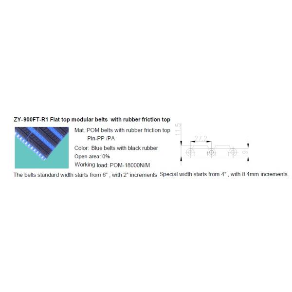 ZY900FT-R1 Plastic flat top food grade modular belt rubber top friction top belts FDA food grade