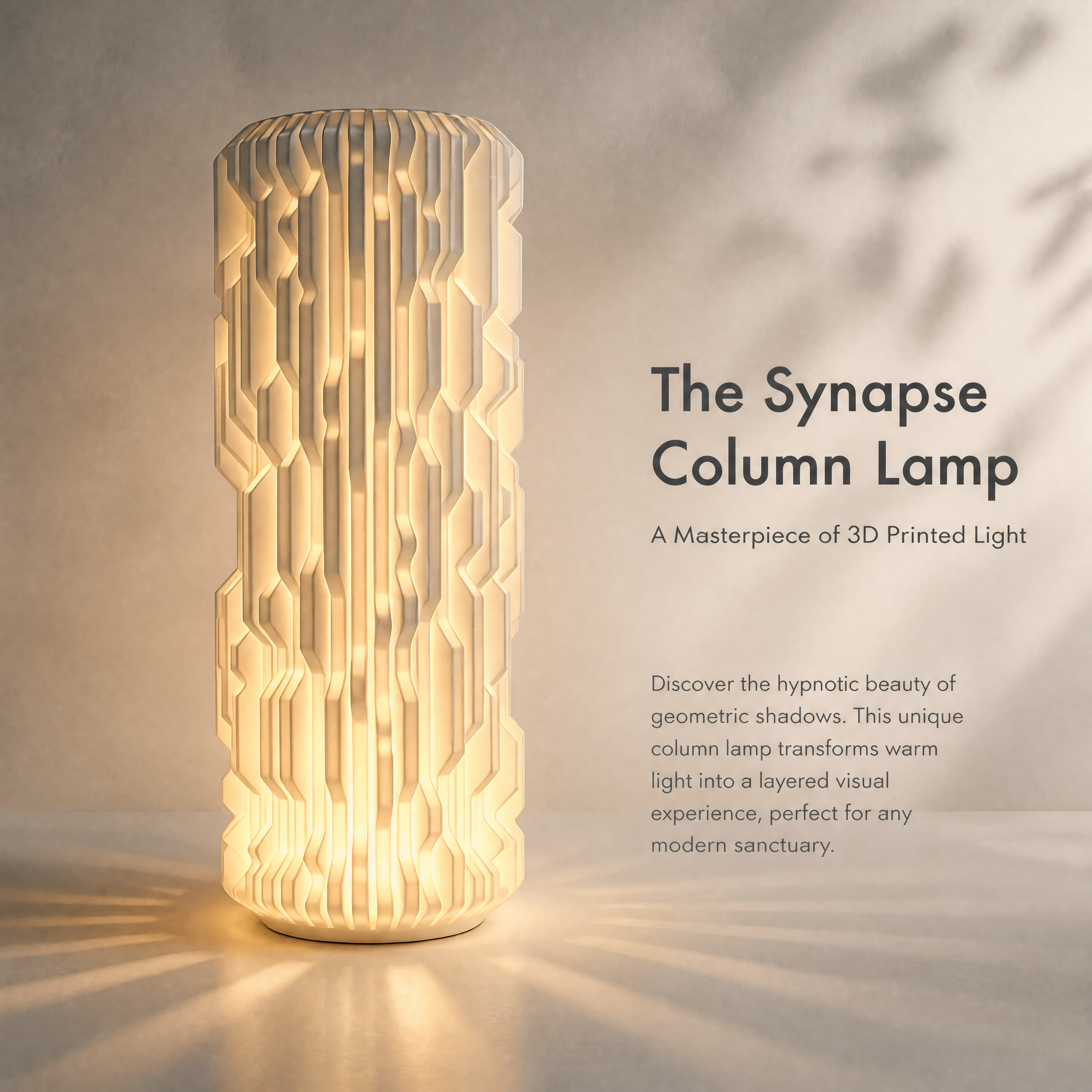 Synapse Geometric Column Table Lamp, 3D Printed Lighting Fixtures LED Ambient Light