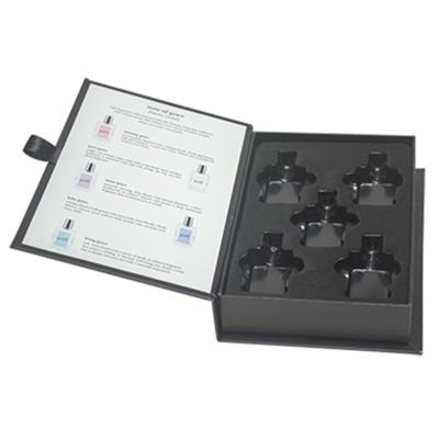 Black Matte Flip Top Luxury Perfume Box Packaging Turned Edge Ribbion Rope Tabs