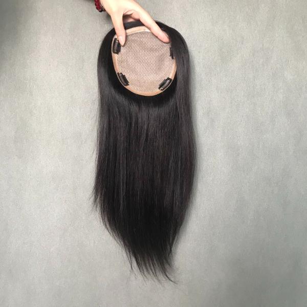 18 Inches European Natural Real Free Part Silk Base Human Hair Clip In Topper for Women