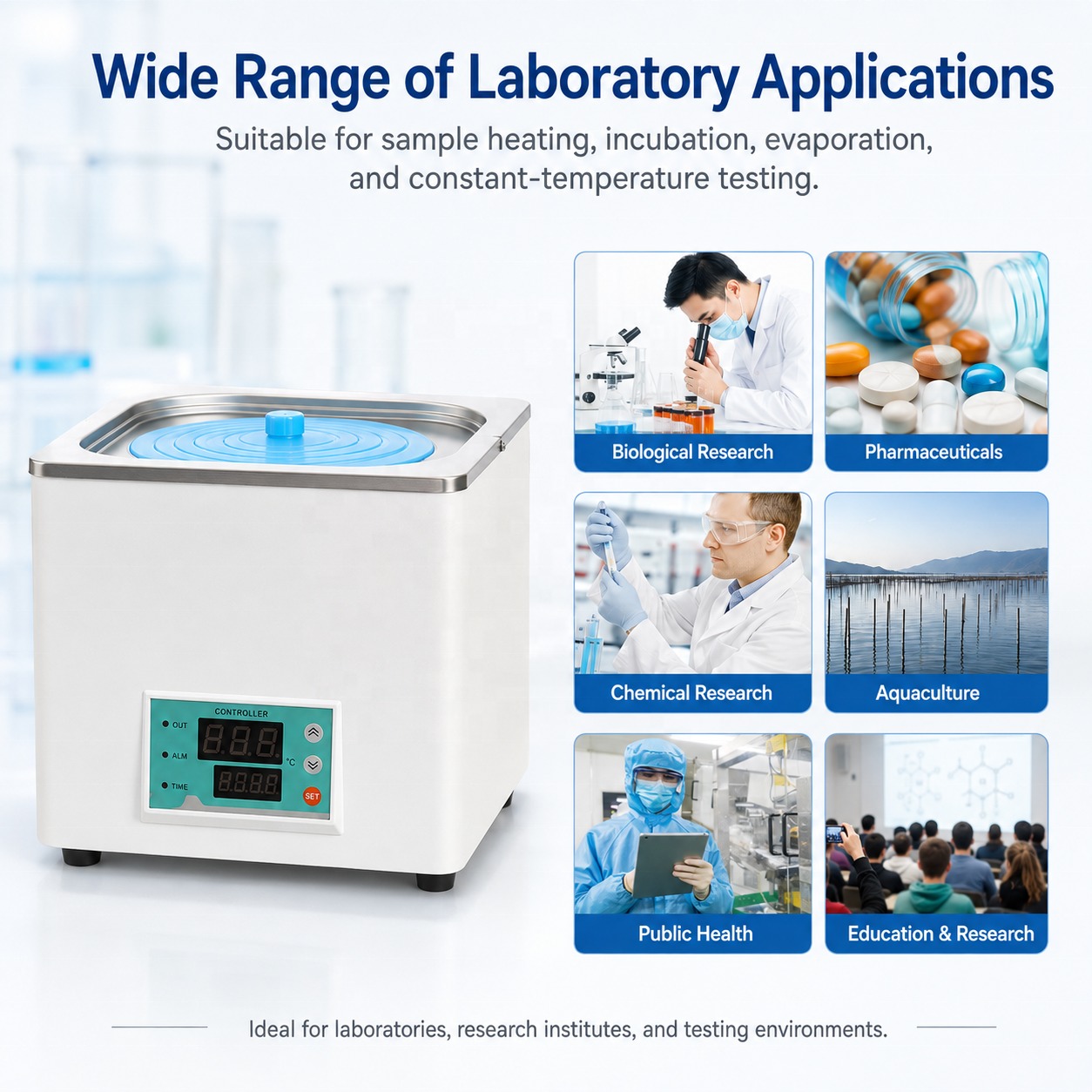 Cenlee Digital Constant Temperature Water Bath 300W Laboratory Heating Bath for Medical Sample Incubation and Testing