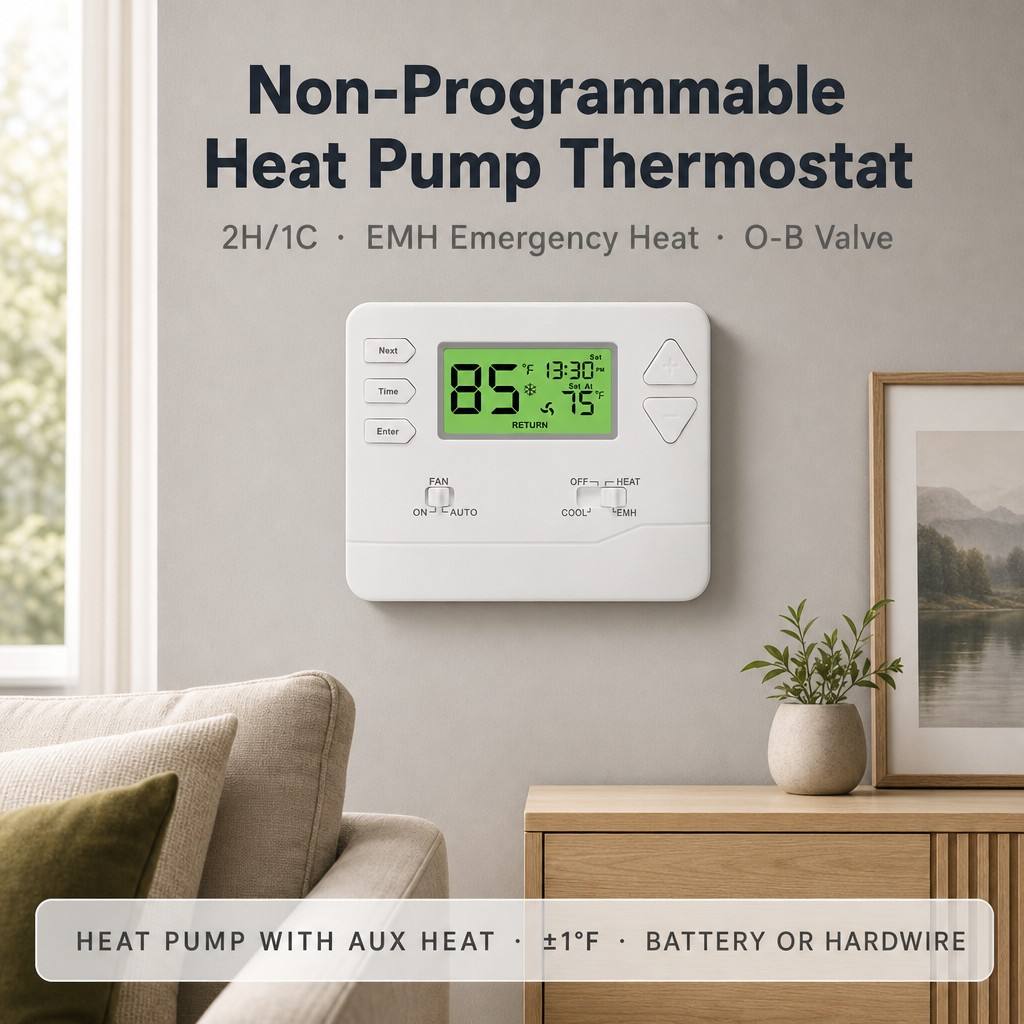 Riseem 1 Amp Per Terminal Load Rating Heat Pump Thermostat for System Operation in Conventional Or Heat Pump Applications