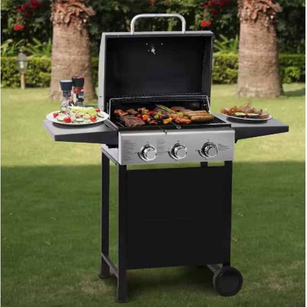 Multi-fonctionnel avec grill sur le bord, barbecue de style américain, barbecue au gaz, table de barbecue pliable avec roues