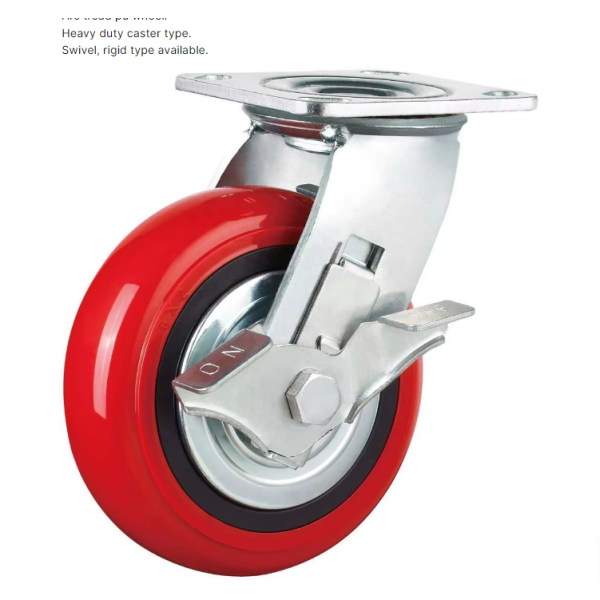 Industrial Red Pu Wheels Iron and PP Core Polyurethane Caster 4/5/6/8 Inch Industrial Casters