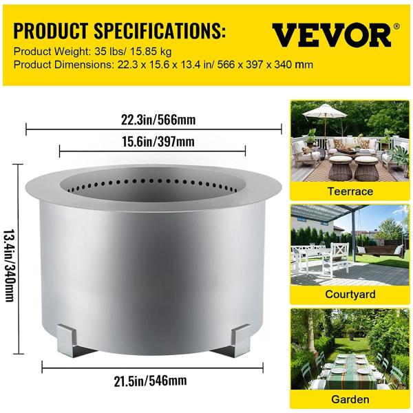 Metal Smokeless Wood Fire Pit Stone Camping Steel Outdoor Table Fire Circle