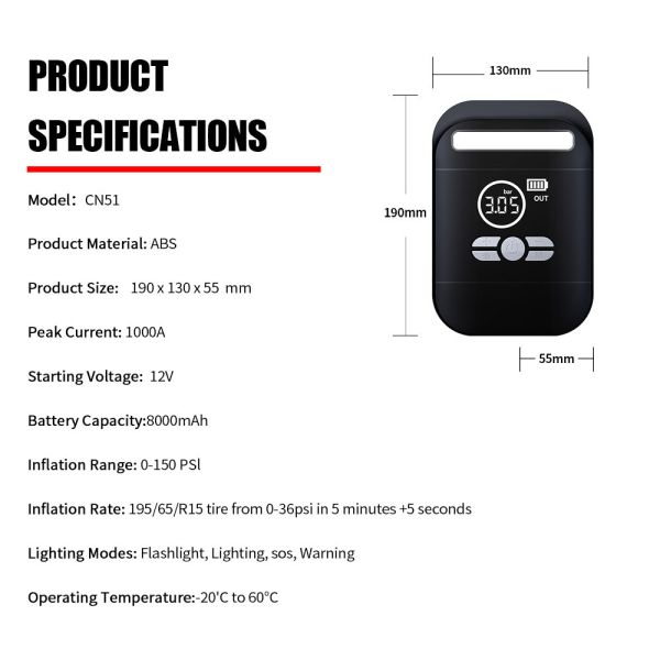 Battery Powered Automobile Jump Starters Portable 8000MAh Car Jump Starter Power Pack