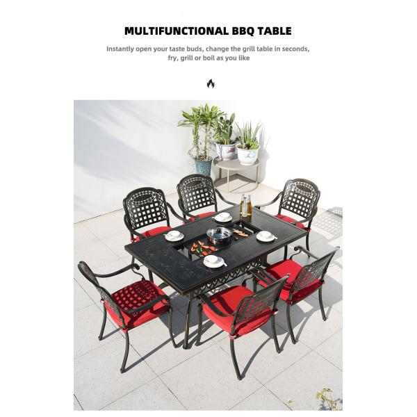 Garden Terrace Balcony Cast Aluminium BBQ Grill Rectangular Table and Chair Set 1.5M