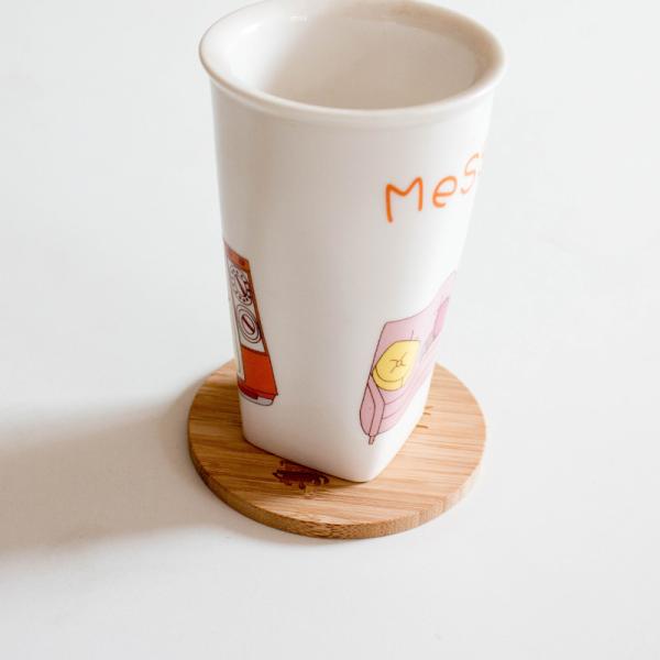 Round Laser Logo Table Bamboo Drink Coasters  Funny Housewarming Gift