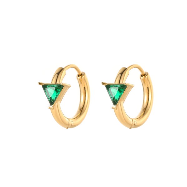 Stainless Steel Triangular Red and Green Transparent Zircon PVD 18K Gold Hoop Earrings for Women Jewelry Earrings